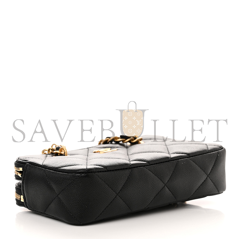 CHANEL MASTER CAVIAR QUILTED TOP HANDLE PHONE HOLDER WITH CHAIN BLACK AP3495 (18*11*4cm)